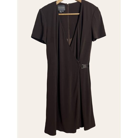 Kay Unger Chocolate Brown Short Sleeve V-Neck Wrap Dress Size 10 - Picture 1 of 6